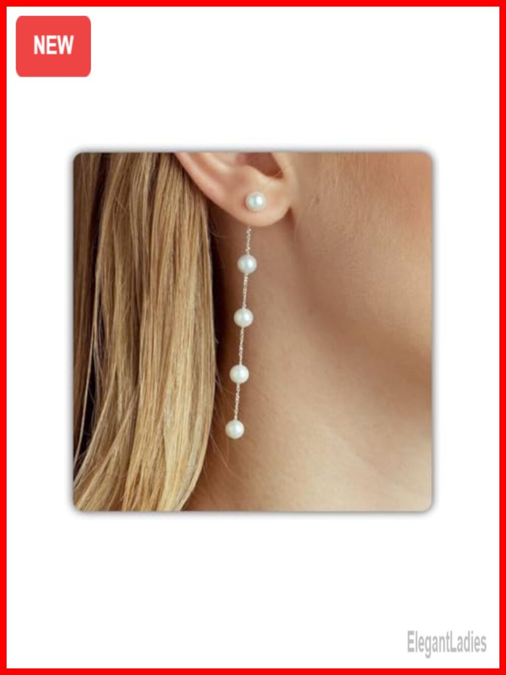 Stainless Steel Pearl Drop Dangle Earrings Two-in-One Bridal Wedding Jewelry